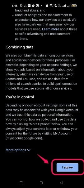 Accept google privacy policy