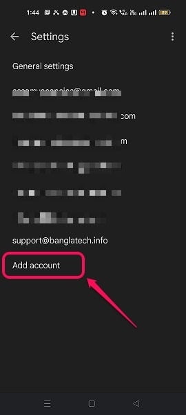 Click on add account option