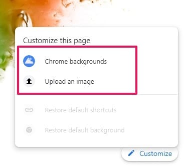 upload chrome background image 
