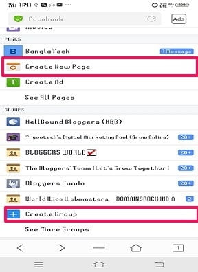 Create Facebook page or group