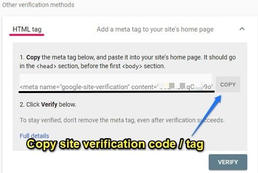 Copy google site verification code