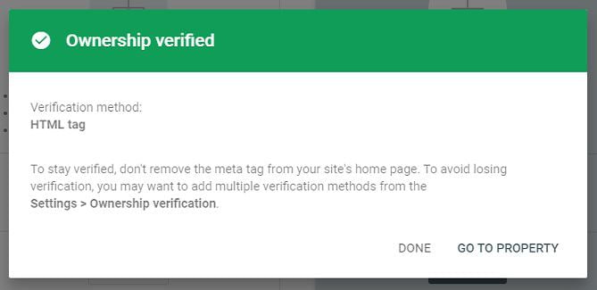 website successfully verified