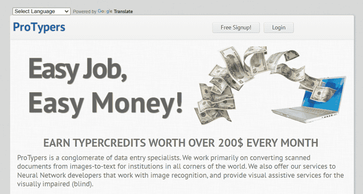Protypers captcha entry job website