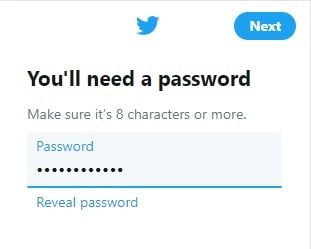 create your new twitter password