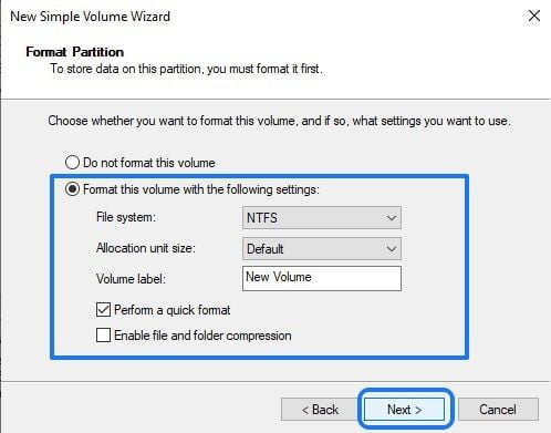 Format and create a new drive