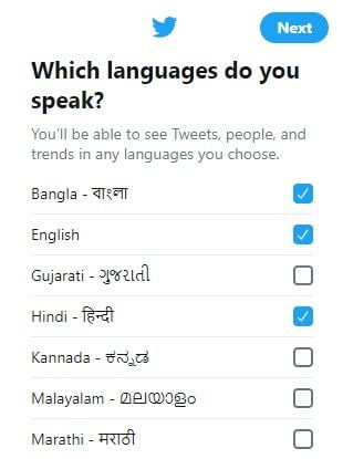 Select preferred languages for twitter