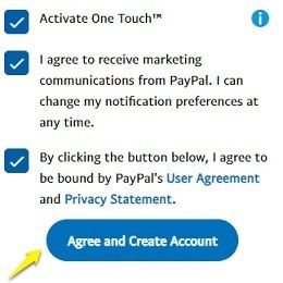 Agree and create PayPal account