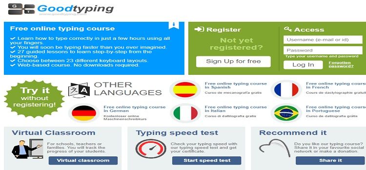 Goodtyping virtual typing courses