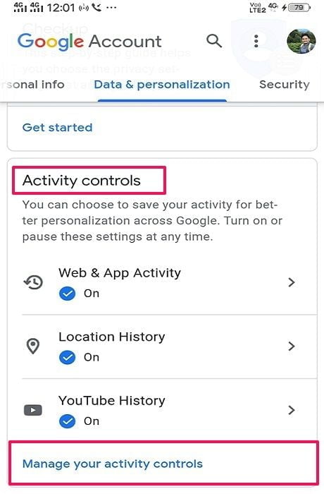 manage google activity control settings