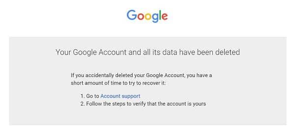 Google account has been deleted