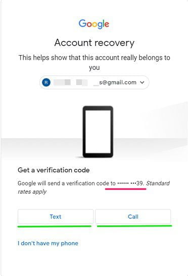 Gmail account recovery with mobile verification code