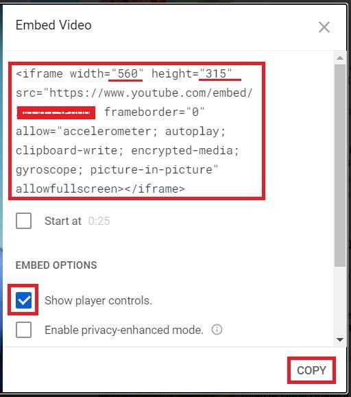 Copy video embed code 