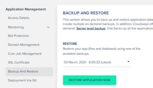 Restore application backup