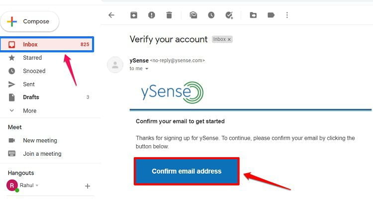 Confirm ysense account email