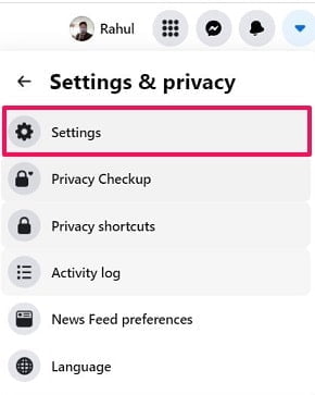 Go to Facebook Settings page