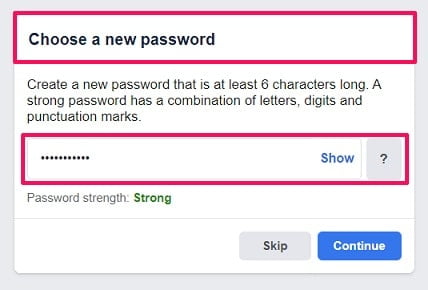 Choose a new facebook password