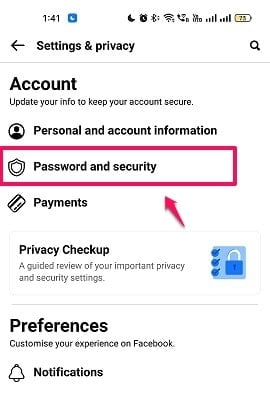 Go to password and security