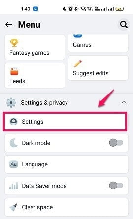 Go to settings page