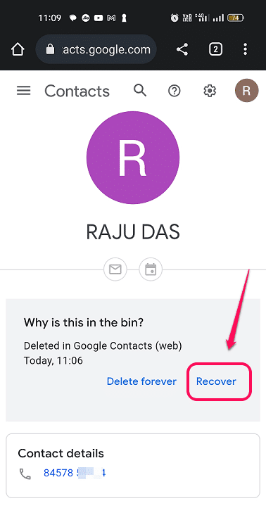 Click on recover option