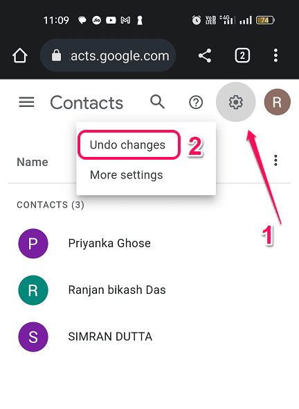 Click undo changes option