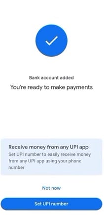 Bank account added to Google pay