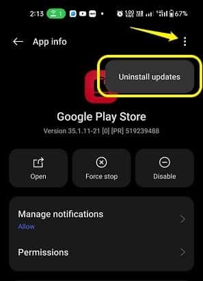Uninstall play store updates