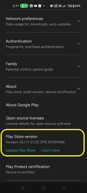 Update play store app