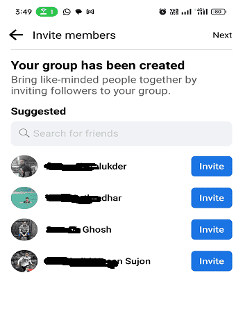 Group has been created status message