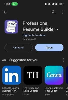 Professional resume builder app for android mobile