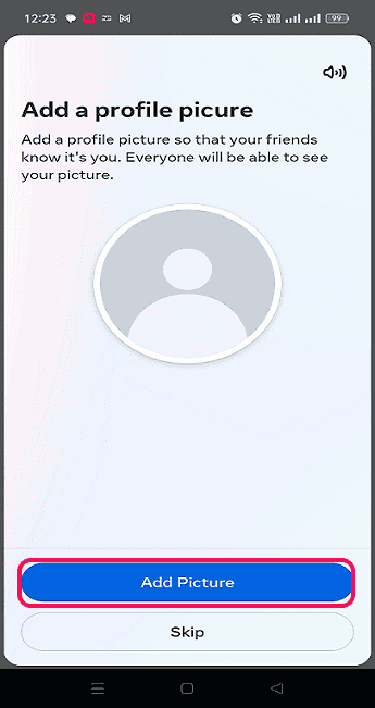 Add a profile picture to your new facebook profile