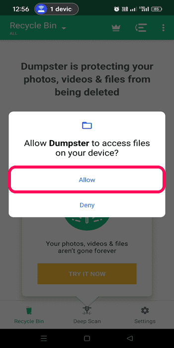 Allow dumpster to access files