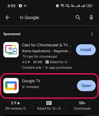 Open Google TV App